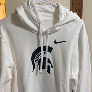 Nike White Hoodie with Dark Green Emblem